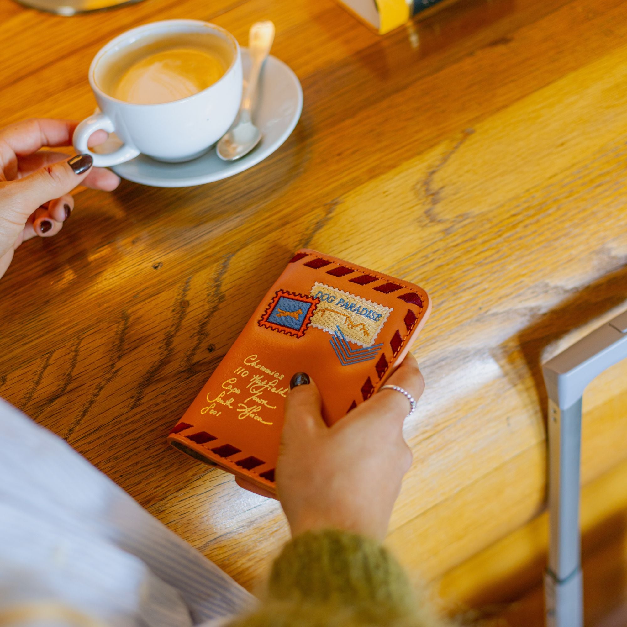 Embroidered Passport Holder | Apricot