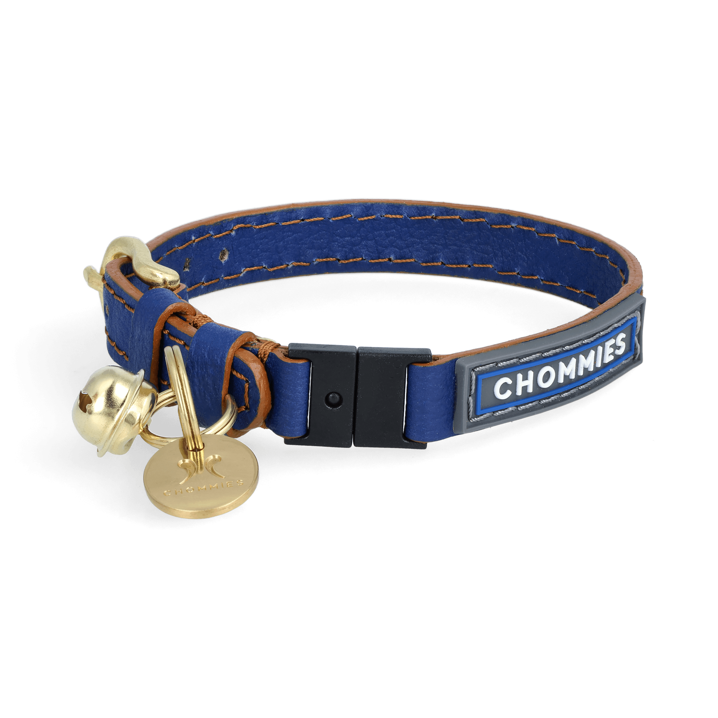 Chommies Adjustable Quick - Release Leather Cat Collar | Blue Snoop